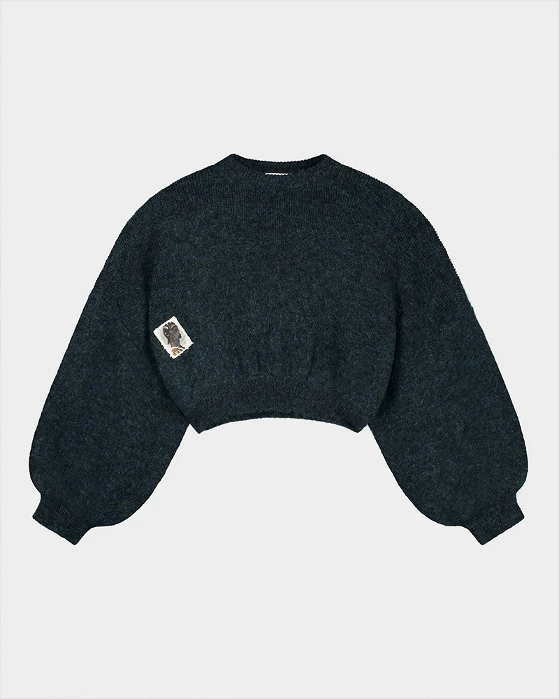 Camille Cropped Knitted Sweater | Black