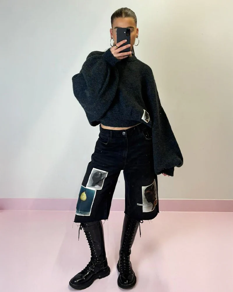 Camille Cropped Knitted Sweater | Black - Image 3